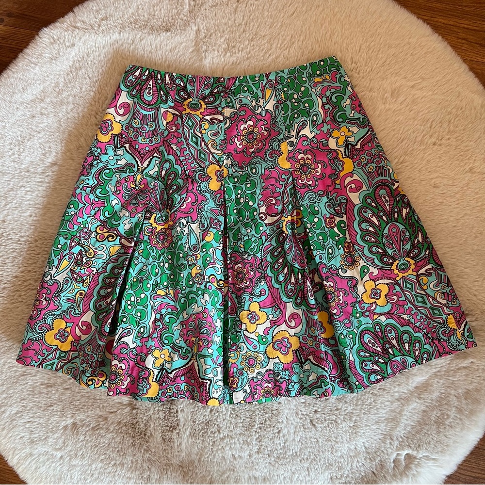 Lily Pulitzer Claire Skirt Printed Taff Style 66184 Silk Cotton Skirt Size 0 - Picture 2 of 6